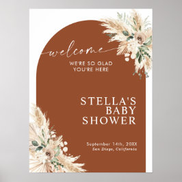 Boho Terracotta Pampas Grass Baby Shower Poster