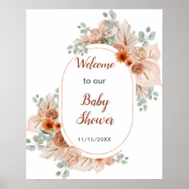 Boho Terracotta Pampas Grass Baby Shower Poster