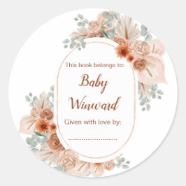 Boho Terracotta Pampas Grass Baby Shower Runt Klistermärke