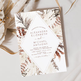 Boho Terracotta Pampas Grass Beige Bröllop Inbjudningar