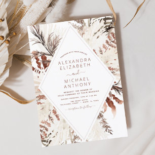 Boho Terracotta Pampas Grass Beige Bröllop Inbjudningar