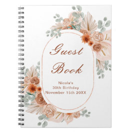Boho Terracotta Pampas Grass Birthday Guest Book Anteckningsbok