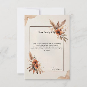 Boho Terracotta Pampas Grass & Blommigt Bröllop Tack Kort