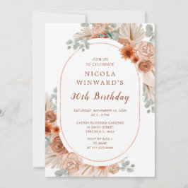 Boho Terracotta Pampas Grass Födelsedagsfest Inbjudningar