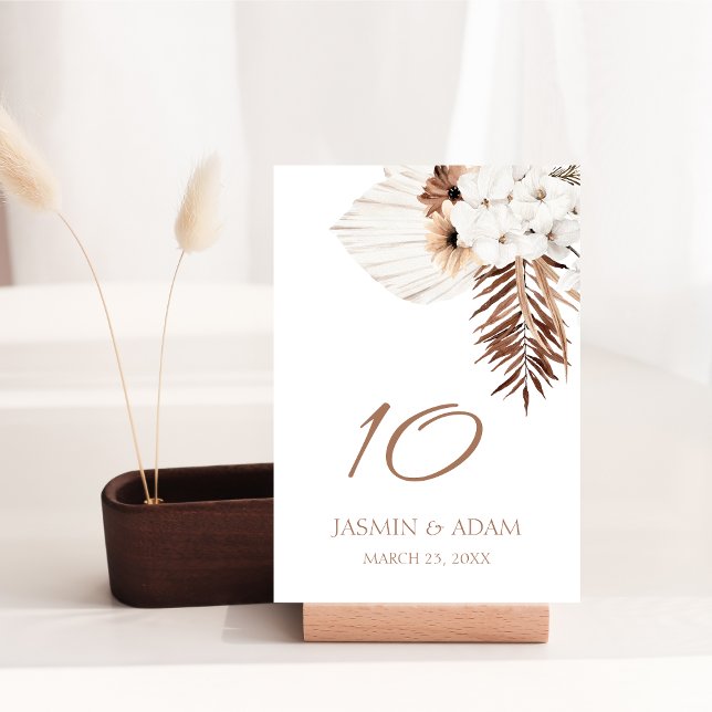 Boho Terracotta Pampas Grass Orchid Bröllop Bordsnummer (Boho Terracotta Brown Pampas Grass Floral Wedding Table Number)
