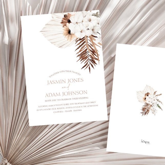 Boho Terracotta Pampas Grass Orchid Bröllop Inbjudningar (Boho Terracotta Brown Pampas Grass Floral Wedding Invitation)