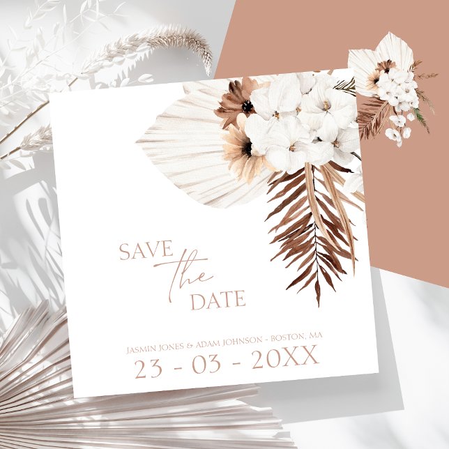 Boho Terracotta Pampas Grass Orchid Bröllop Spara Datumet (Boho Terracotta Brown Pampas Grass Floral Wedding Save The Date)