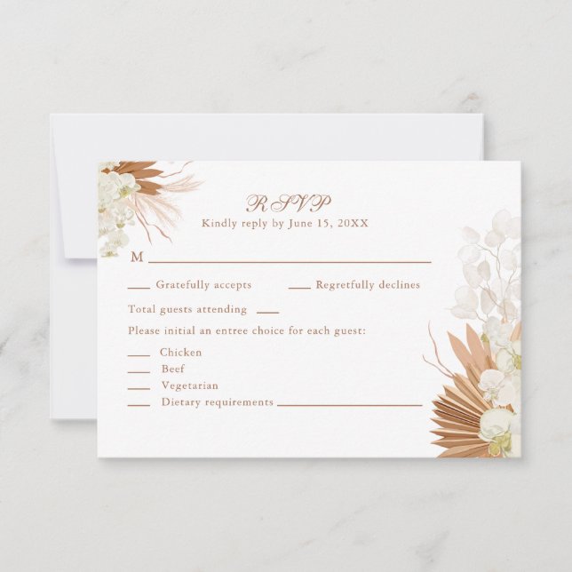 Boho Terracotta Pampas Grass Orchid Wedding RSVP   OSA Kort (Framsida)