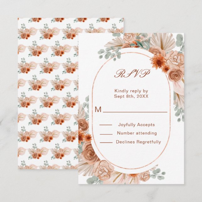 Boho Terracotta Pampas Grass OSA Kort (Fram/baksida)