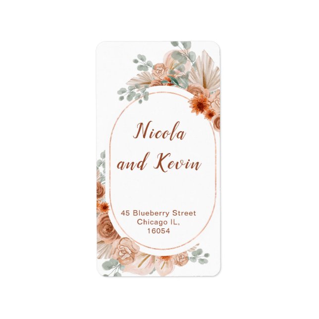 Boho Terracotta Pampas Grass Registry Adressetikett (Framsidan)