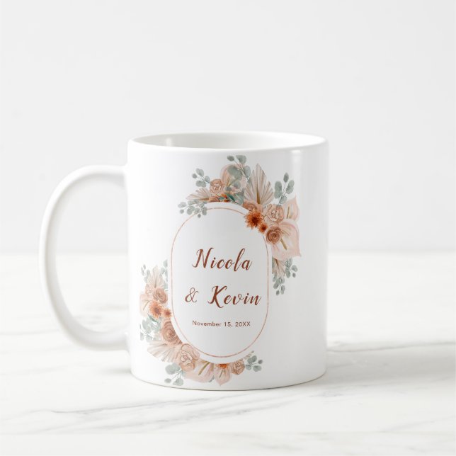 Boho Terracotta Pampas Grass Wedding Kaffemugg (Vänster)