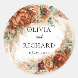 Boho terracotta pampas greenery blommigt av koppar runt klistermärke