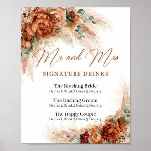 Boho Terracotta pampas Mr and Mrs signaturdrycker Poster