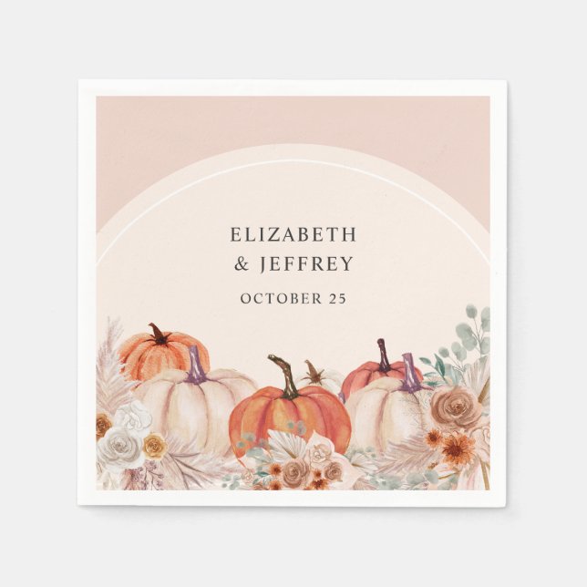 Boho Terracotta Pampas Pumpkins Fall Wedding Pappersservett (Framsidan)