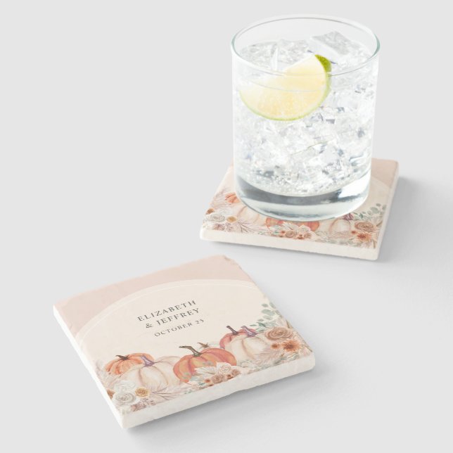 Boho Terracotta Pampas Pumpkins Fall Wedding Stenunderlägg (Sidan)