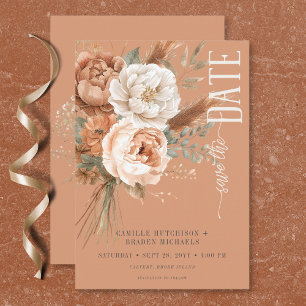Boho Terracotta Peach & Cream Blommigt Bröllop Spara Datumet