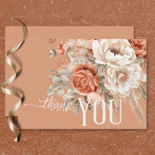 Boho Terracotta Peach & Cream Blommigt Bröllop Tack Kort