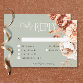 Boho Terracotta Peach & Cream Blommigt Grönt Dinne OSA Kort