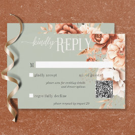 Boho Terracotta Peach Cream Blommigt Grönt QR-kod OSA Kort