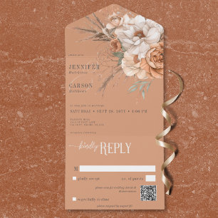 Boho Terracotta Peach & Cream Blommigt QR-kod