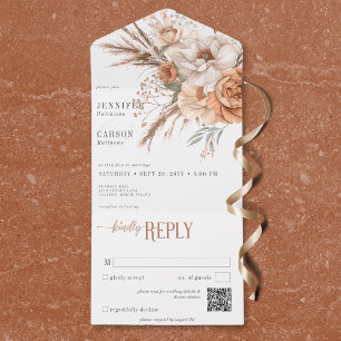 Boho Terracotta Peach & Cream Blommigt White QR Co