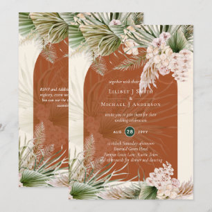 BOHO Terracotta Peach Pampas Grass Bröllop Inbjudningar