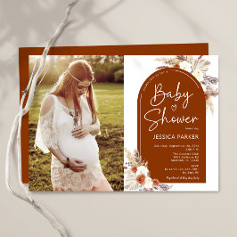 Boho Terracotta Photo Baby Shower Inbjudningar