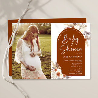 Boho Terracotta Photo Baby Shower Inbjudningar