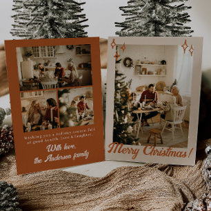 Boho Terracotta Photo Merry Family jul Julkort