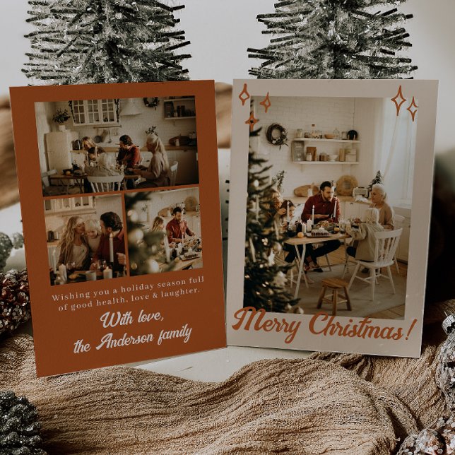 Boho Terracotta Photo Merry Family jul Julkort (Skapare uppladdad)