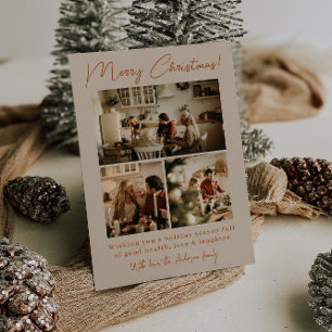 Boho Terracotta Photo Modern Family-jul Julkort