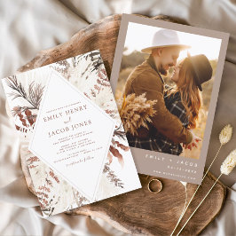 Boho Terracotta Photo Pampas Grass Bröllop Inbjudningar