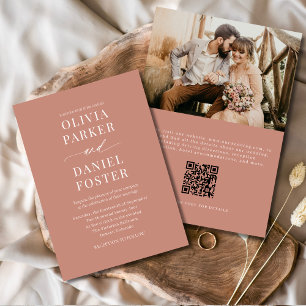 Boho Terracotta QR Code Elegant Photo Bröllop Inbjudningar