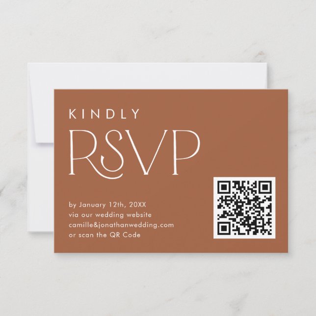 Boho Terracotta QR OSA Bröllop Card (Framsida)