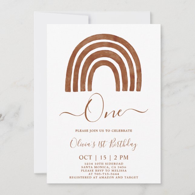 Boho Terracotta Rainbow 1:a födelsedagsinbjudan Inbjudningar (Framsida)