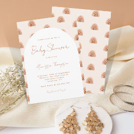 Boho Terracotta Rainbow Arch Baby Shower Script Inbjudningar