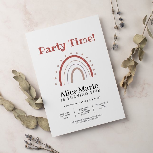 Boho Terracotta Rainbow Birthday Inbjudningar (Skapare uppladdad)