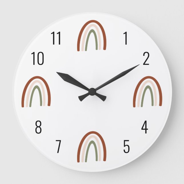 Boho Terracotta Rainbow Kids Wall Clock Stor Klocka (Framsida)