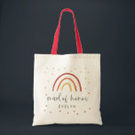 Boho Terracotta Rainbow Lettered Maid of honor Tygkasse<br><div class="desc">Boho Terracotta Rainbow Lettered Maid of honor Tote Bag i ördig muterade ro-jordtoner av orange och gult av maronrost med konetti sprinkle polka dots och varmton regnbåge mönster. Anpassa det här! Om du vill ändra layouten skriver du in texten och väljer sedan "anpassa" för att redigera sak som teckensnitt storlekt...</div>