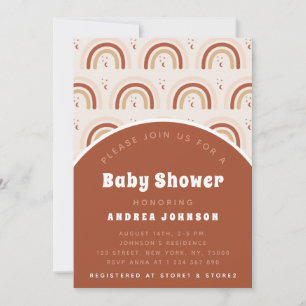 Boho Terracotta Rainbow Måne Mönster Baby Shower Inbjudningar