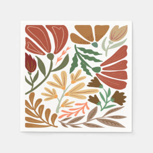 Boho Terracotta Retro Abstrakt Blommigt Bröllop Pappersservett