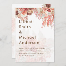 Boho Terracotta Ro Pampas Grass Blommigt Bröllop Inbjudningar