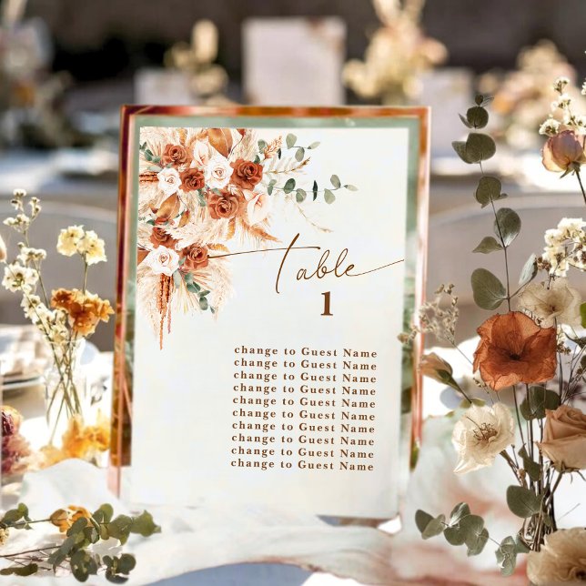 Boho Terracotta Rose Pampas Table 1 Seating Plan (Skapare uppladdad)