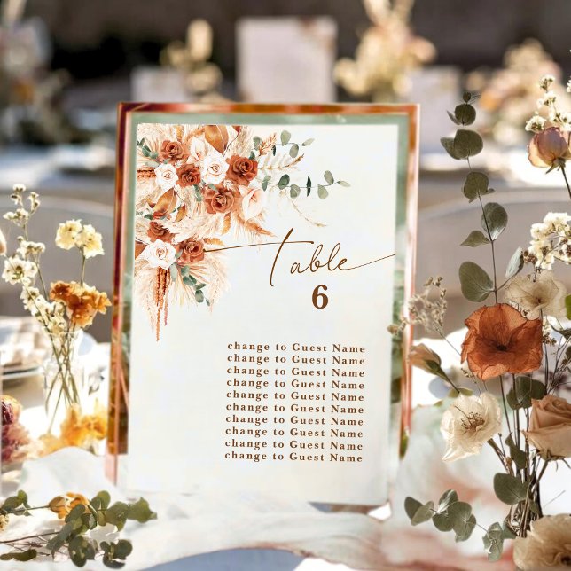 Boho Terracotta Rose Table 6 Seating Plan Card  (Skapare uppladdad)
