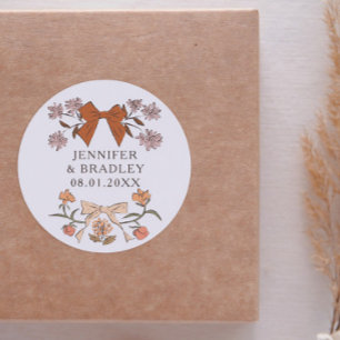 Boho Terracotta Rosett band Blommigt Wedding Favor Runt Klistermärke
