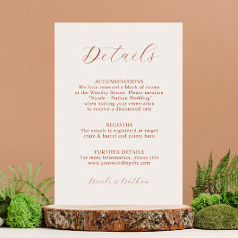 Boho Terracotta Rust Blom Hochzeit | Detaljer Encl Tilläggskort