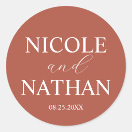 Boho Terracotta Rust Earth Tone Bröllop Runt Klistermärke