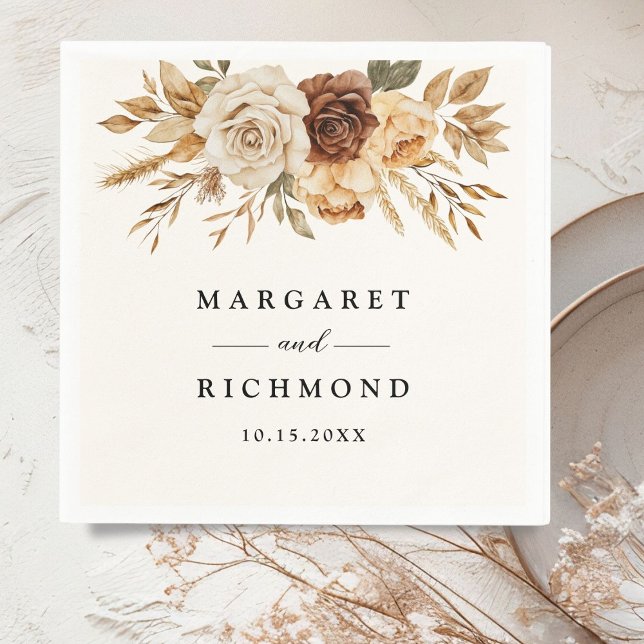 Boho Terracotta Rustic Blommigt Bröllop Pappersservett (Skapare uppladdad)