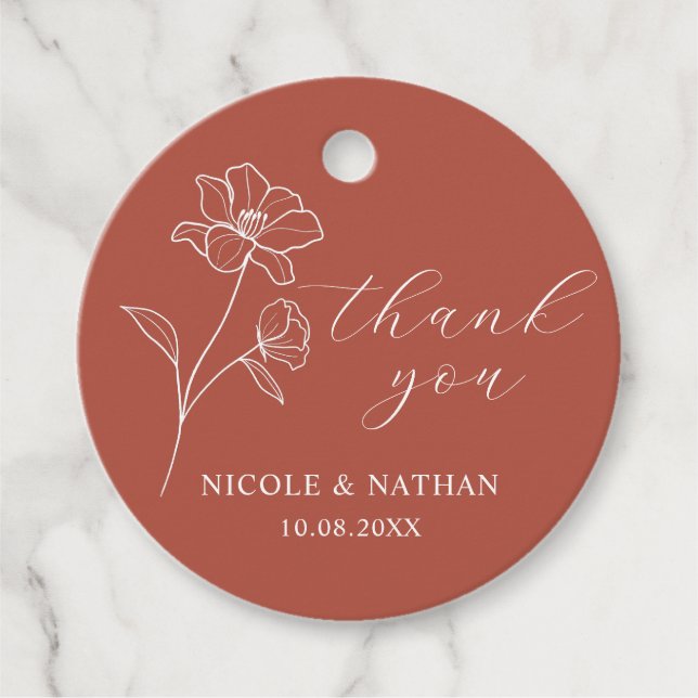 Boho Terracotta Rustic Bröllop | Tack för Blommigt Gåvor Etiketter (Framsida)
