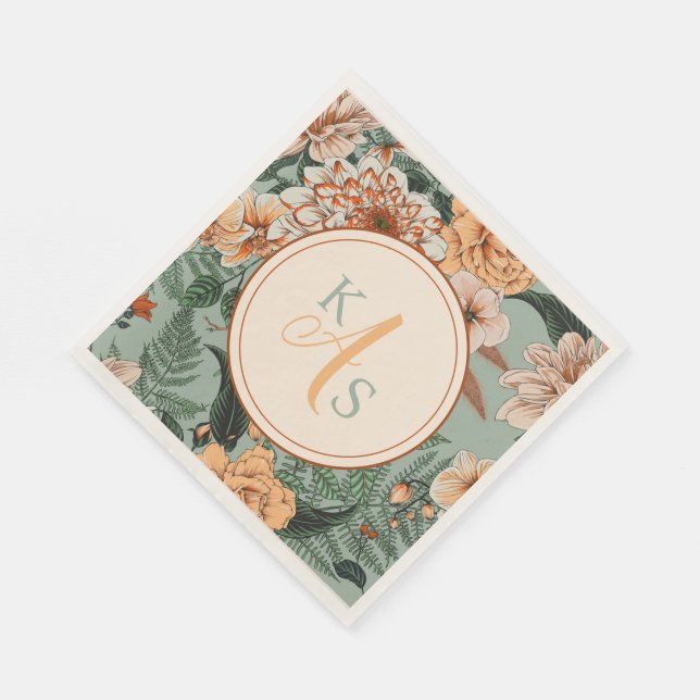 Boho Terracotta Sage Monogram Fall Wedding Pappersservett (Hörn)